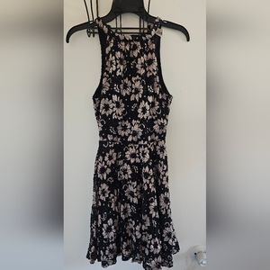 Black lace dress with cream flowers